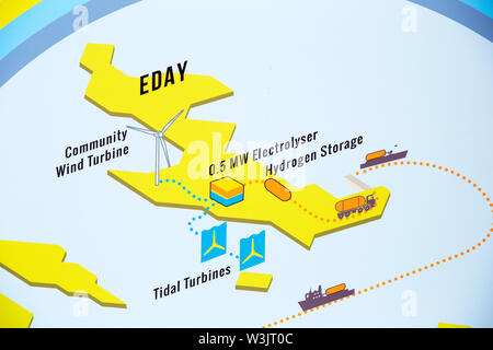 Il colpo grande progetto che utilizza fonti di energia rinnovabili da una turbina eolica e tidal turbine per la produzione di idrogeno. Così come l'alimentazione di una flotta di veicoli th Foto Stock