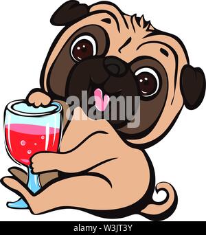 Pug bere cocktail icona. Cartoon di pug bere cocktail icona vettoriali per il web design isolato su sfondo bianco Illustrazione Vettoriale