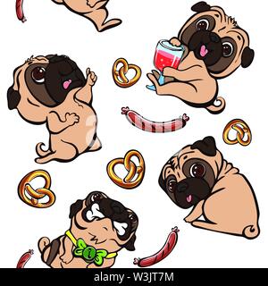 Pug pattern. Cartoon illustrazione di pug pattern vettoriali per il web design Illustrazione Vettoriale