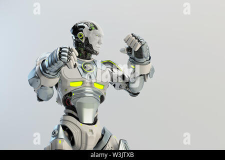 Robot boxer in rack stand, rendering 3D Foto Stock