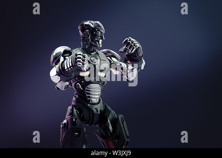 Robot boxer in rack stand, rendering 3D Foto Stock