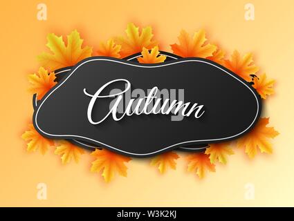 Autunno astratto banner stagionale da forme liquide con foglie di acero. Design fluido. Golden fogliame. Brochure di festa. Illustrazione Vettoriale. EPS 10 Illustrazione Vettoriale