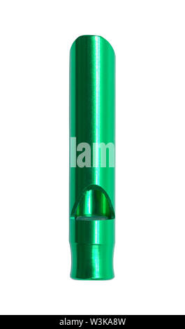 Green Dog Whistle Ritagliata su bianco. Foto Stock