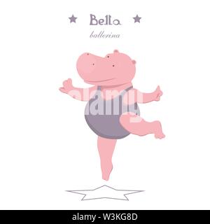 Grazioso piccolo ippona ballerina dancing Illustrazione Vettoriale