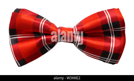 Red Plaid Bow Tie Ritagliata su bianco. Foto Stock