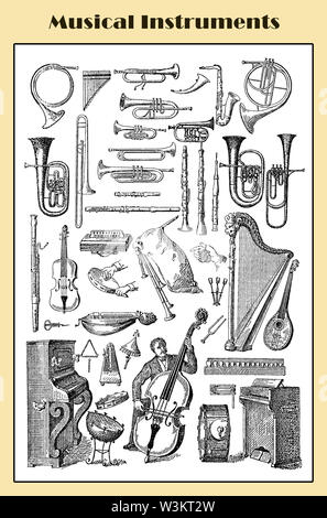 Tabella Vintage: strumenti musicali Foto Stock