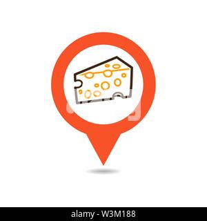 Pezzo di formaggio pin icona della mappa. Animali da allevamento puntatore della mappa. Mappa marcatore. Simbolo grafico per il vostro web site design, logo, app, UI. Illustrazione Vettoriale Illustrazione Vettoriale