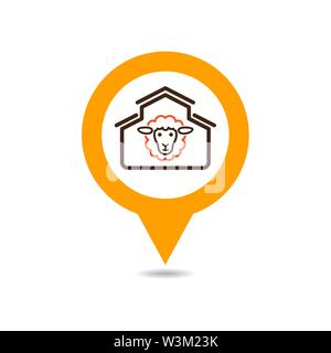 Casa di pecora pin icona della mappa. Animali da allevamento puntatore della mappa. Mappa marcatore. Simbolo grafico per il vostro web site design, logo, app, UI. Illustrazione Vettoriale Illustrazione Vettoriale