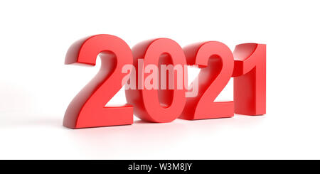 2021 Anno Nuovo. 2021 in cifre rosse isolata contro uno sfondo bianco. 3d illustrazione Foto Stock