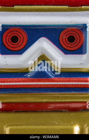 Foto macro di vintage robot testa giocattolo Foto Stock
