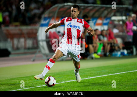 A Belgrado, in Serbia. Il 16 luglio 2019; Rajko Miti&#x107; Stadium, Belgrado, Serbia; Champions League, la Stella Rossa Belgrado versus FK Suduva; Gobeljic della Stella Rossa Belgrado si rompe sulla sfera Credit: Azione Plus immagini di sport/Alamy Live News Foto Stock