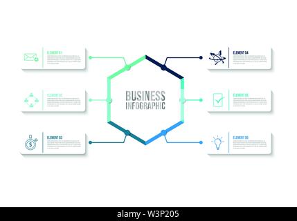 Business per la visualizzazione di dati. Grafico di processo. Elementi astratti del grafico, diagramma con passaggi, opzioni di parti o processi. Vettore modello di business per Illustrazione Vettoriale