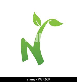 Lettera n natura ecologia logo design vector Illustrazione Vettoriale