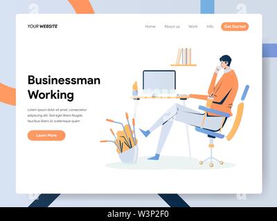 Imprenditore lavorando sulla scrivania illustrazione del concetto. Appartamento moderno concetto di design della pagina web design per il sito web e il sito web mobile.illustrazione vettoriale EPS Illustrazione Vettoriale