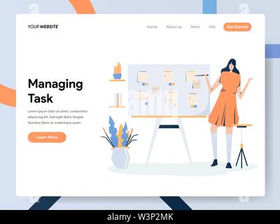Imprenditrice la gestione di funzioni a bordo di illustrazione del concetto. Appartamento moderno concetto di design della pagina web design per il sito web e il sito web mobile.illustr vettore Illustrazione Vettoriale
