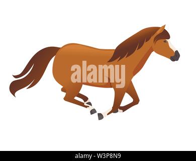 Brown cavallo selvatico, o animale domestico acceso cartoon piatto design illustrazione vettoriale isolati su sfondo bianco. Illustrazione Vettoriale