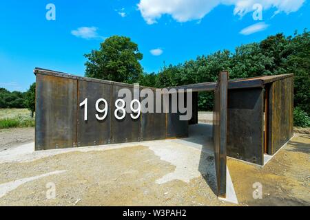 Exhibition Hall in memoria del trentesimo anniversario del picnic paneuropeo sul 19 agosto 1989 presso la vecchia cortina di ferro al confine tra Foto Stock