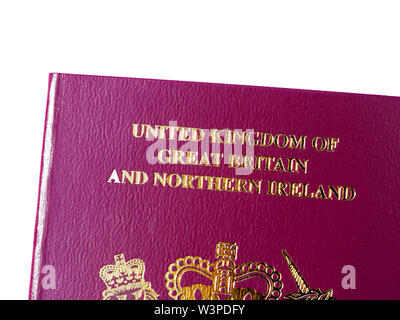 Londra, UK: Luglio 14, 2019: il nuovo passaporto britannico del Regno Unito di Gran Bretagna e Irlanda del Nord - per quando la Gran Bretagna lascia la UE. Foto Stock