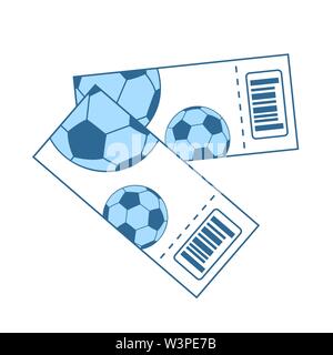 Due biglietti per la partita di calcio e la relativa icona. Linea sottile con riempimento blu Design. Illustrazione Vettoriale. Illustrazione Vettoriale
