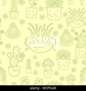 Cactus e piante grasse seamless pattern. Linea sottile design. Houseplants. Illustrazione Vettoriale Illustrazione Vettoriale