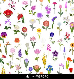 Il vostro giardino guida. Top 50 più popolari fiori seamless pattern. Illustrazione Vettoriale Illustrazione Vettoriale