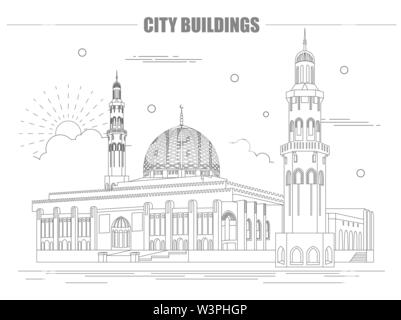 Gli edifici della città modello grafico. Oman. Mausoleo di moscato. Illustrazione Vettoriale Illustrazione Vettoriale