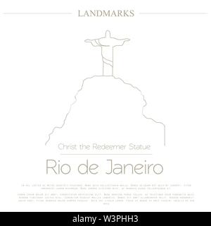 I punti di riferimento del mondo. Rio de Janeiro. Il Brasile. Cristo Redentore statua. Modello di grafico. Loghi e distintivi. Il design lineare. Illustrazione Vettoriale Illustrazione Vettoriale