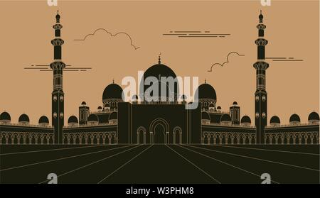 Gli edifici della città modello grafico. La moschea degli Emirati Arabi Uniti. Illustrazione Vettoriale Illustrazione Vettoriale