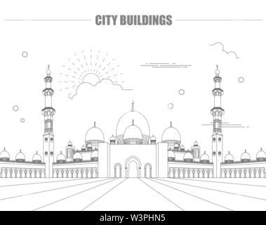 Gli edifici della città modello grafico. La moschea degli Emirati Arabi Uniti. Illustrazione Vettoriale Illustrazione Vettoriale
