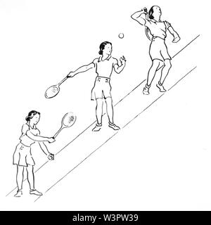 Servire le illustrazioni da tennis su prato. Maggio mi presento a voi? Come giocare a tennis prenota da Evelyn DELTA NAT GAS con schizzi di Aubrey Weber. Pubblicato in basso Foto Stock