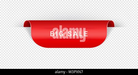 Grande vendita adesivo di vettore, tag, Banner, etichetta, segno o nastro rosso realistici in stile origami vettore di nastro di carta per Banner Web o stampa di poster. Eps 10 Illustrazione Vettoriale