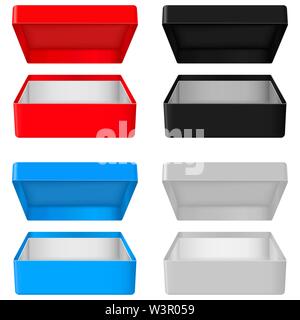 Aprire scatole regalo. Scatola di cartone realistico mock up Illustrazione Vettoriale