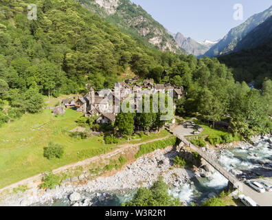 Vista aerea di Foroglio, Svizzera Foto Stock