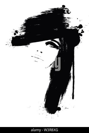Illustrazione di Moda in bianco e nero. Schizzo di Moda. Una pittura astratta donna. La moda dello sfondo. Ragazza con cappello. Vettore illustrazione di moda. Illustrazione Vettoriale