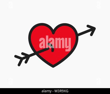 Cuore trafitto da un'icona a forma di freccia. Illustrazione Vettoriale Illustrazione Vettoriale