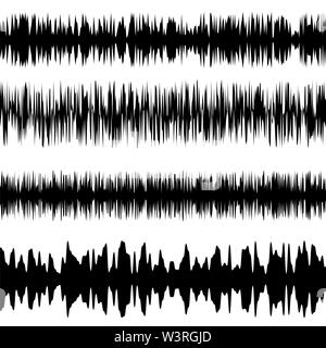 Nero onde sonore Set. Schermo di equalizzatore. La vibrazione musicale grafico. Onda Radio ampiezza Foto Stock