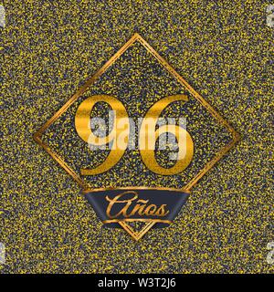 Lo spagnolo golden numero Novanta-sei anni (96 anni) la celebrazione del design. Anniversario numero aureo con lusso sfondi per la tua festa di compleanno Illustrazione Vettoriale