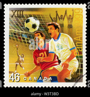 CANADA - circa 1999: timbro stampato dal Canada, mostra il calciatore, circa 1999 Foto Stock