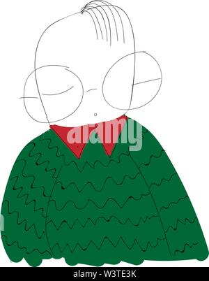 Un uomo in un maglione verde con grandi bicchieri, il vettore, il colore di disegno o illustrazione. Illustrazione Vettoriale