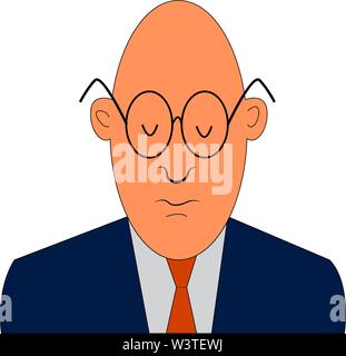 Un uomo in un mantello blu con una cravatta arancione e un grandi bicchieri, il vettore, il colore di disegno o illustrazione. Illustrazione Vettoriale