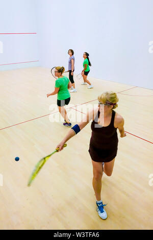 Donna, raddoppia, squash, gioco, partita, Foto Stock