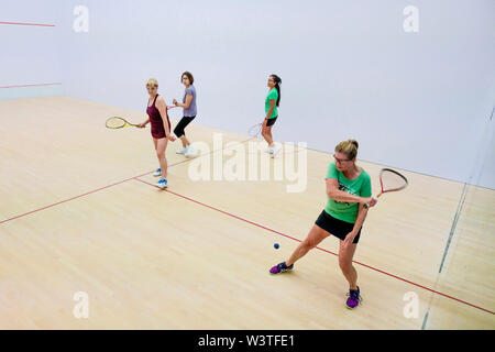 Donna, raddoppia, squash, gioco, partita, Foto Stock