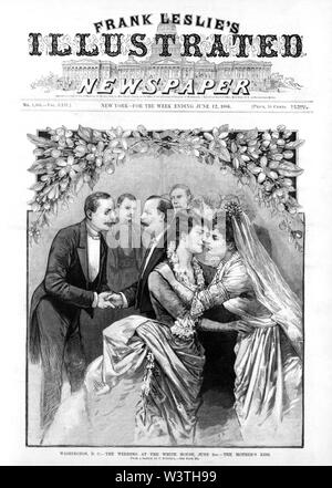 "Washington, D.C.--il matrimonio alla Casa Bianca, Giugno 2a--la madre di Kiss", nozze di U.S. Presidente Grover Cleveland, con la sig.ra Grover Cleveland ricevendo bacio da sua madre, da uno schizzo di C. Bunnell, Frank Leslie Giornale Illustrato, 12 giugno 1886 Foto Stock