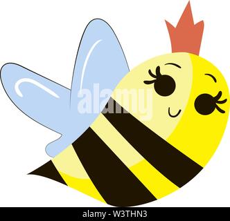 Carino Queen Bee, illustrazione vettore su sfondo bianco. Illustrazione Vettoriale