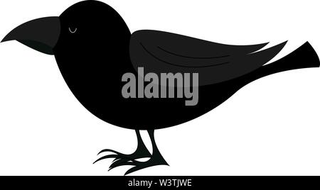 Corvo nero in piedi, illustrazione, vettore su sfondo bianco. Illustrazione Vettoriale