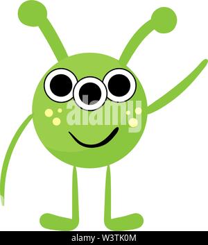 Carino tre eyed alien, illustrazione vettore su sfondo bianco. Illustrazione Vettoriale