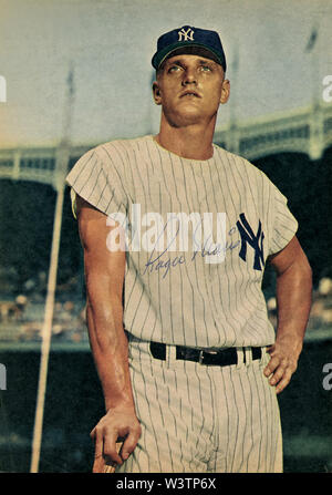 Foto autografate di star giocatore di baseball Roger Maris con i New York Yankees circa sessanta Foto Stock