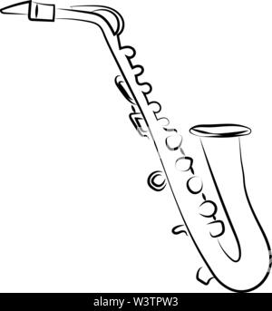 Strumento sassofono, illustrazione vettore su sfondo bianco. Illustrazione Vettoriale