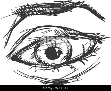 Disegno dell'occhio, illustrazione vettore su sfondo bianco. Illustrazione Vettoriale