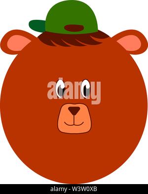 Orso con cappello verde, illustrazione vettore su sfondo bianco Illustrazione Vettoriale